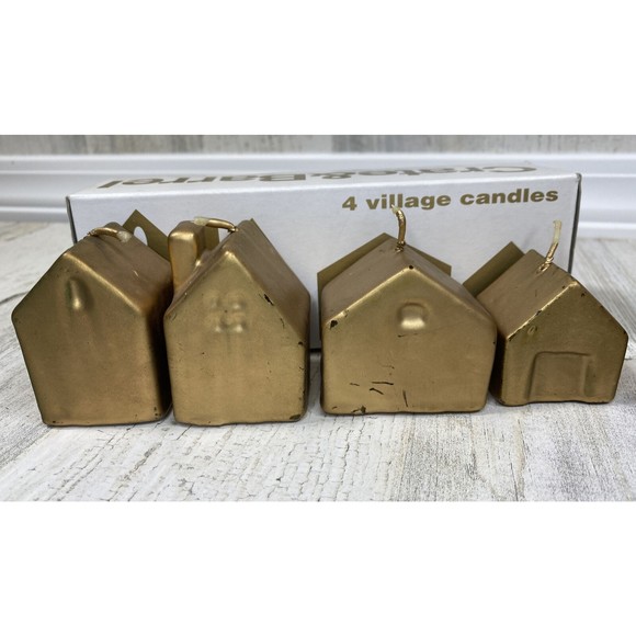 Vtg Crate & Barrel 4 Village Candles Bronze Gold Minimalist MCM Staging Holiday - Picture 2 of 7